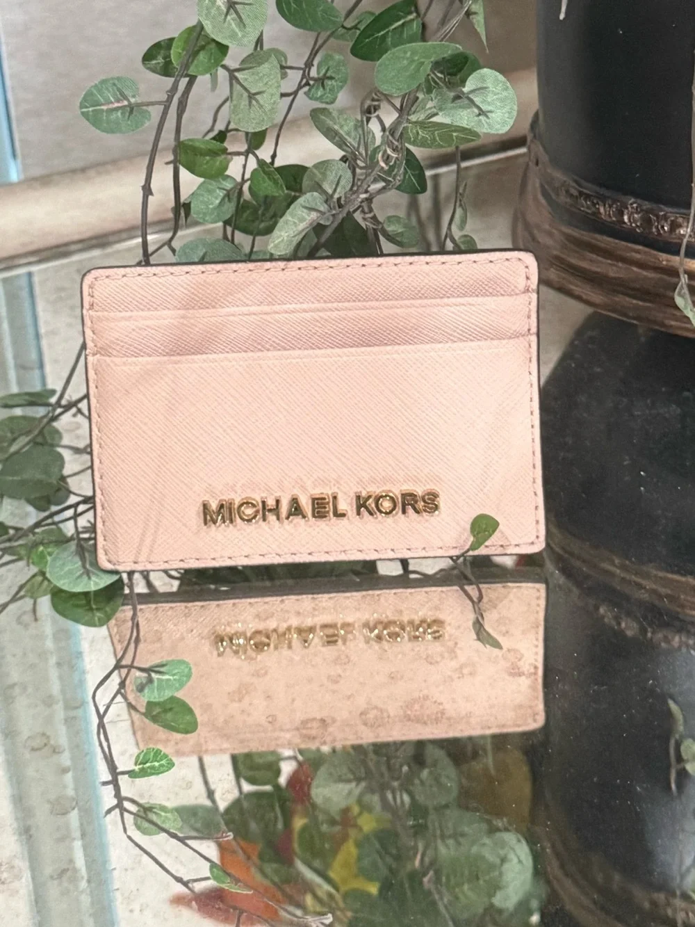 Michael Kors Blush Pink Card Case with Gold Logo